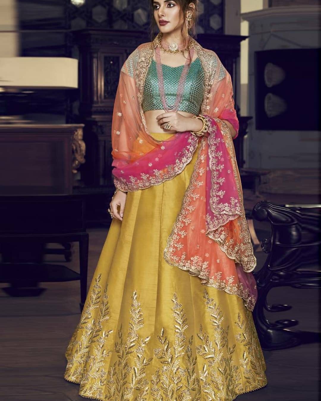 Yellow Net Semi-Stitched Lehenga & Unstitched Blouse With Dupatta - Panchhi  Fashion - 3664575