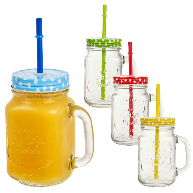 Mason jar,Food storage containers,Yellow,Drinkware,Tableware,Glass,Drink,Lid,Plastic,Plastic bottle