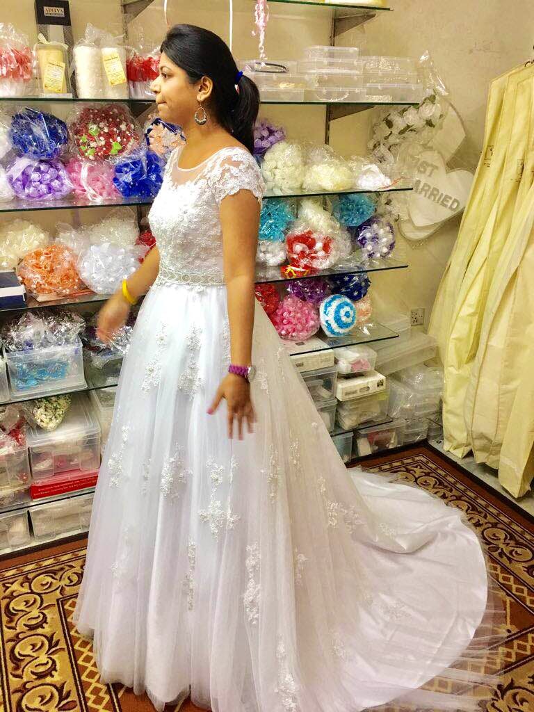 White Lacey Christian Wedding Gown by HER CLOSET for rent online | FLYROBE