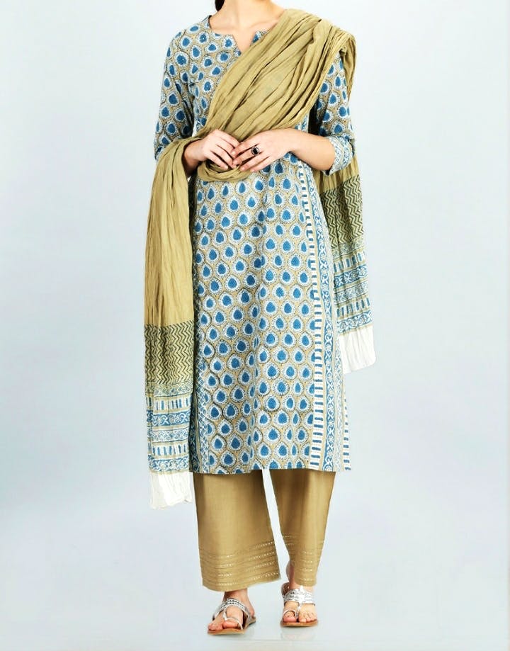 Buy Off-White Hand Block Printed Cotton Izhaar Pants for Women | FGIPT22-25  | Farida Gupta
