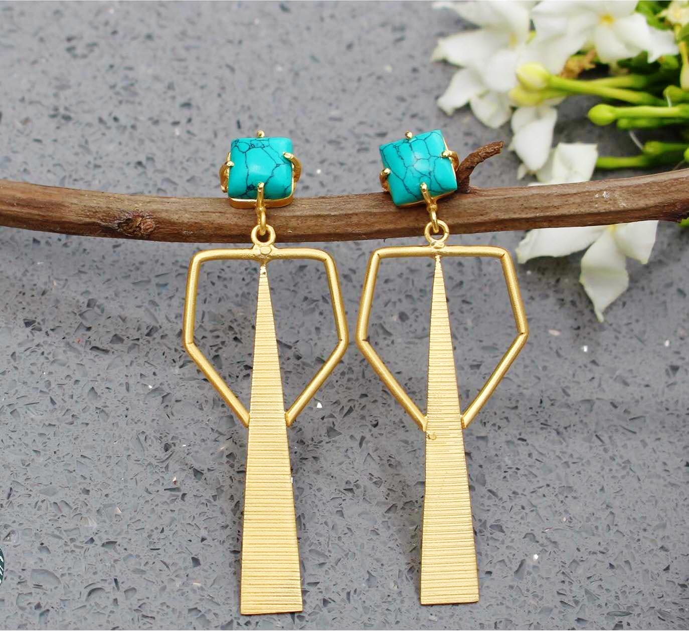 Earrings,Turquoise,Jewellery,Fashion accessory,Turquoise,Gemstone,Body jewelry,Metal,Triangle