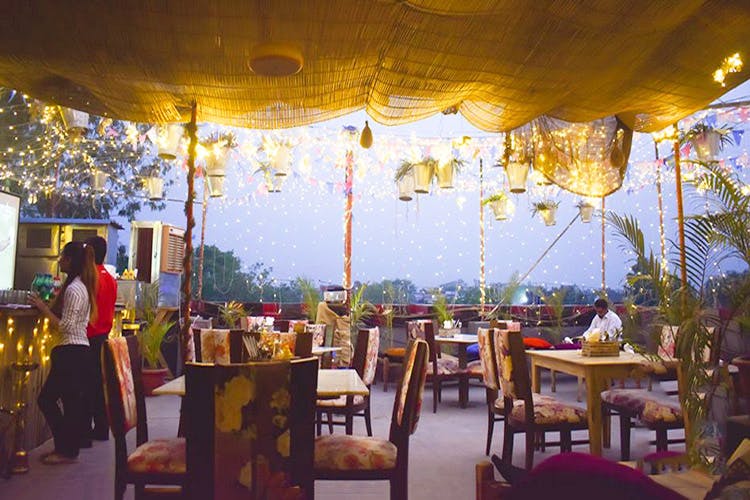 Restaurant,Yellow,Table,Function hall,Tree,Room,Architecture,Interior design,Building,Plant