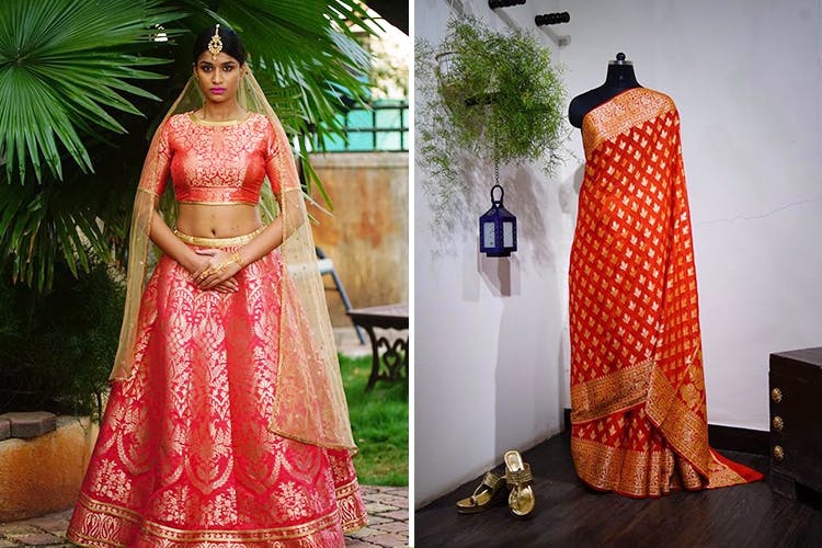 Clothing,Orange,Formal wear,Dress,Peach,Sari,Yellow,Textile,Fashion design,Tradition