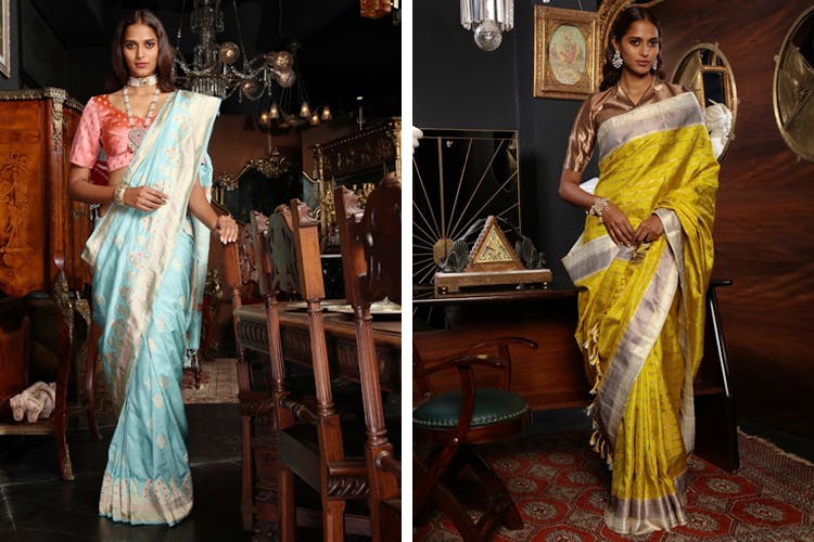 Sari,Clothing,Formal wear,Yellow,Fashion,Dress,Textile,Fashion design,Fashion model,Silk
