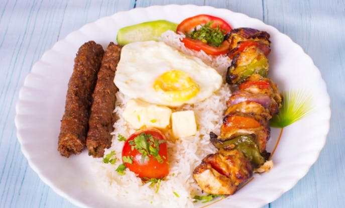 Dish,Food,Cuisine,Ingredient,Meat,Steamed rice,Produce,White rice,Beyti kebab,Staple food