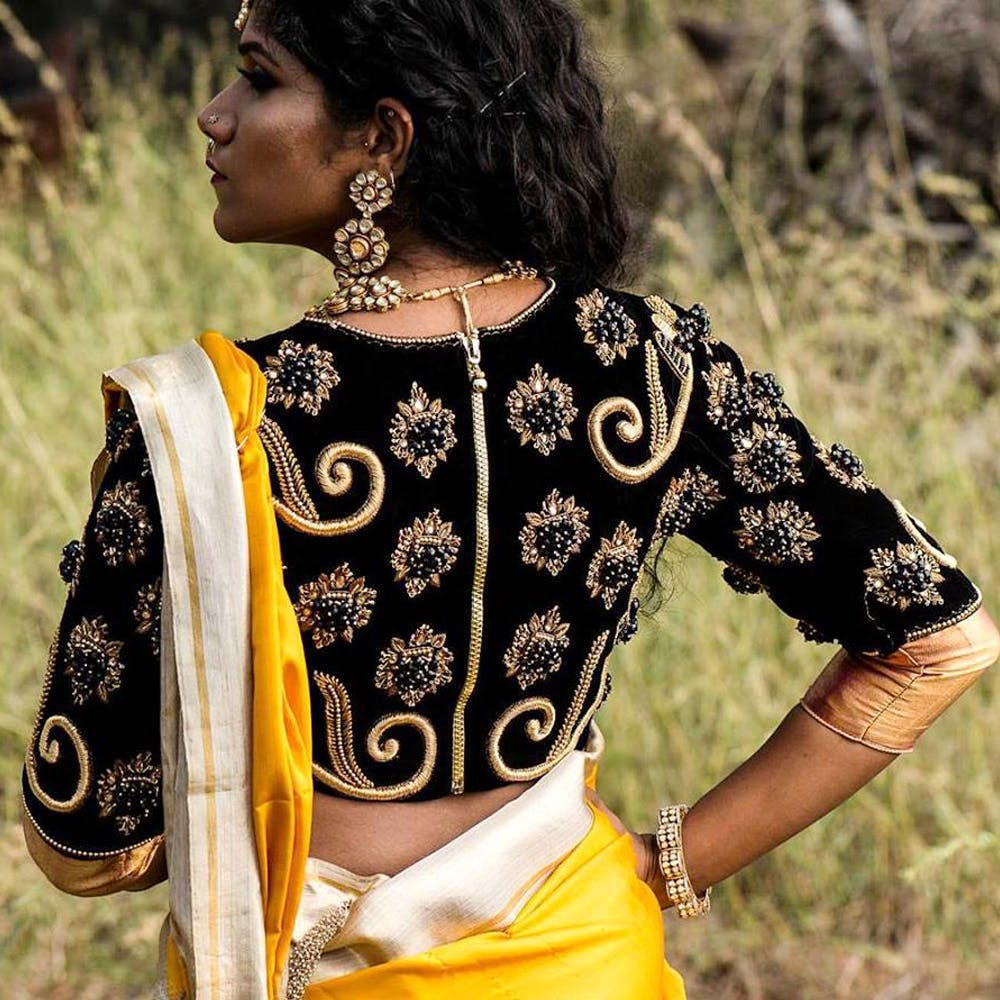 Clothing,Yellow,Sari,Neck,Blouse,Tradition,Beige,Sleeve,Embroidery,Abdomen