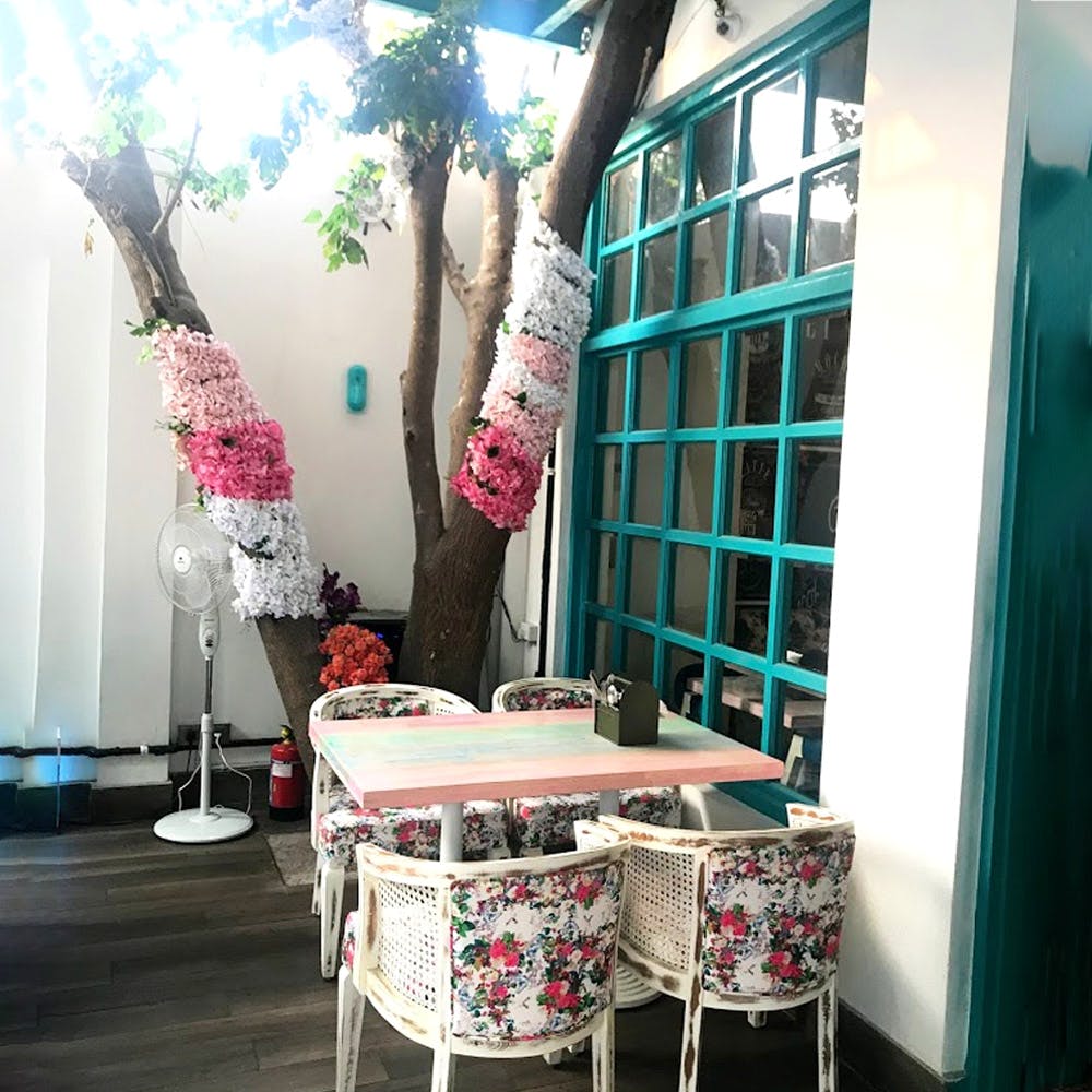 Pink,Room,Tree,Textile,Interior design,Furniture,Table,Plant,Chair,House