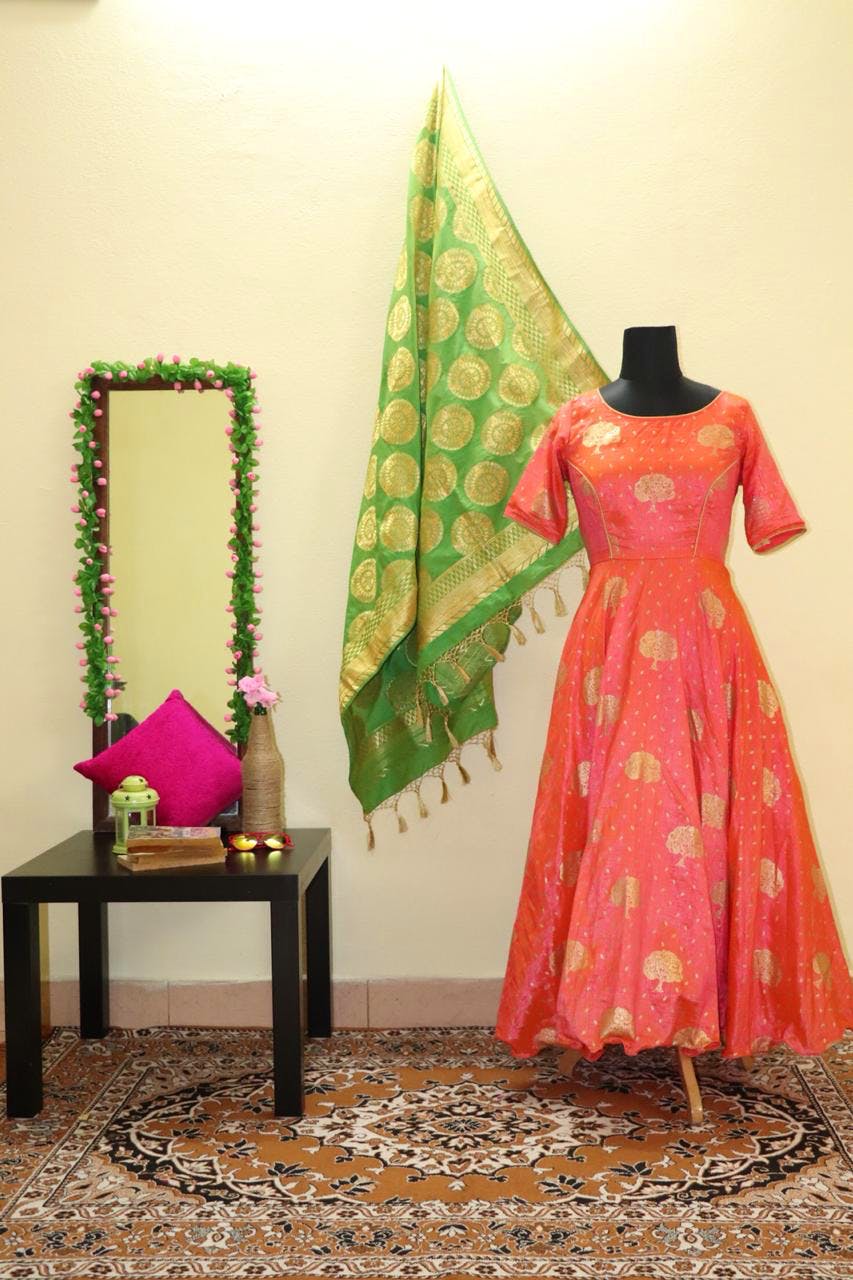 Green,Pink,Clothing,Dress,Yellow,Room,Magenta,Textile,Formal wear,Fashion design