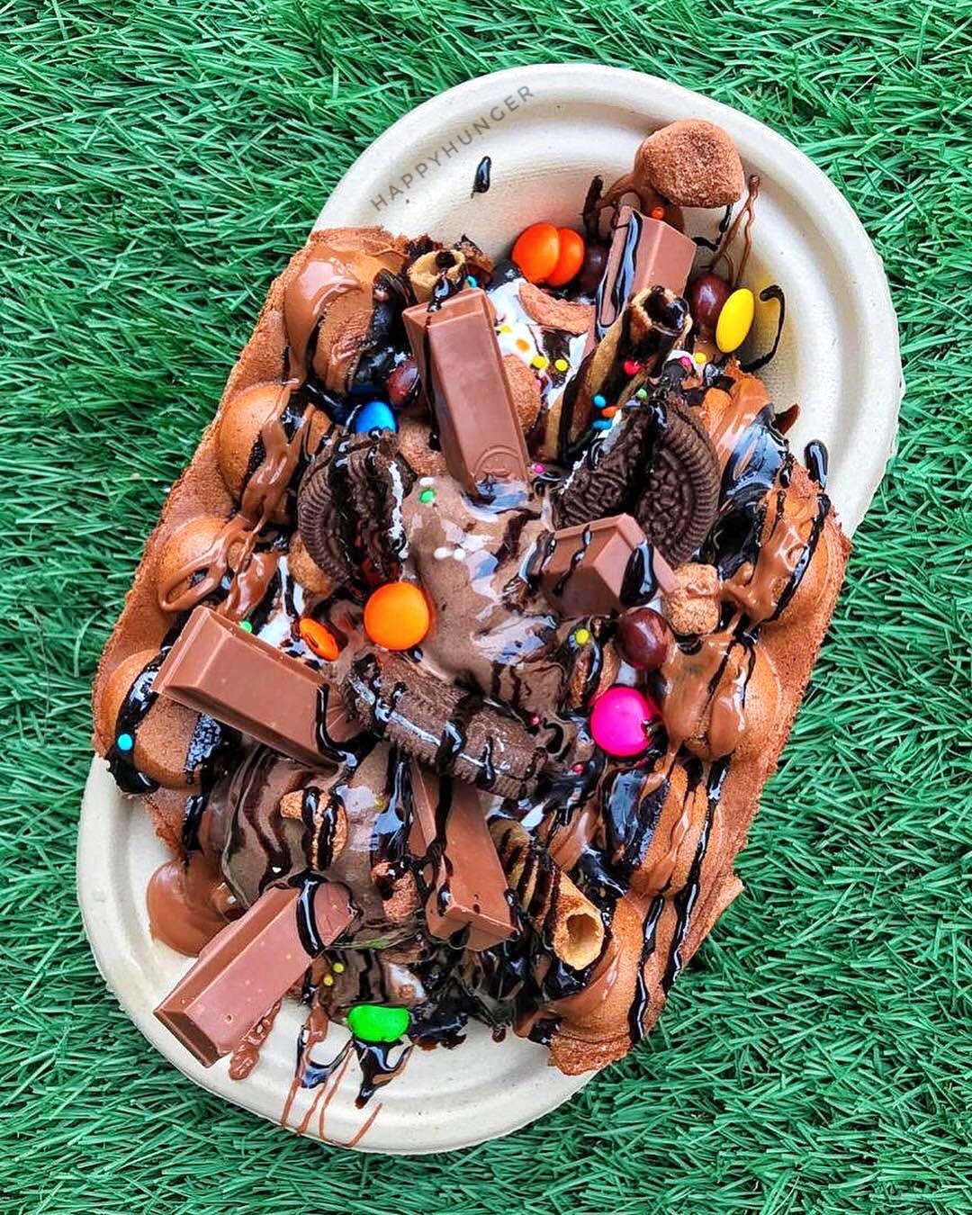 Chocolate overloaded bubble waffle served only at The London Shakes in Kothapet