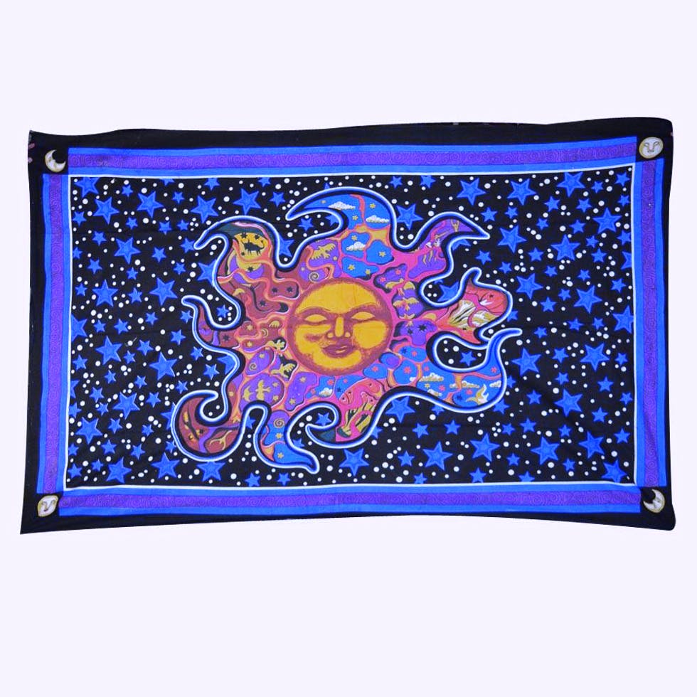 Majorelle blue,Tray,Rectangle,Textile,Pattern,Tapestry,Visual arts,Home accessories,Art