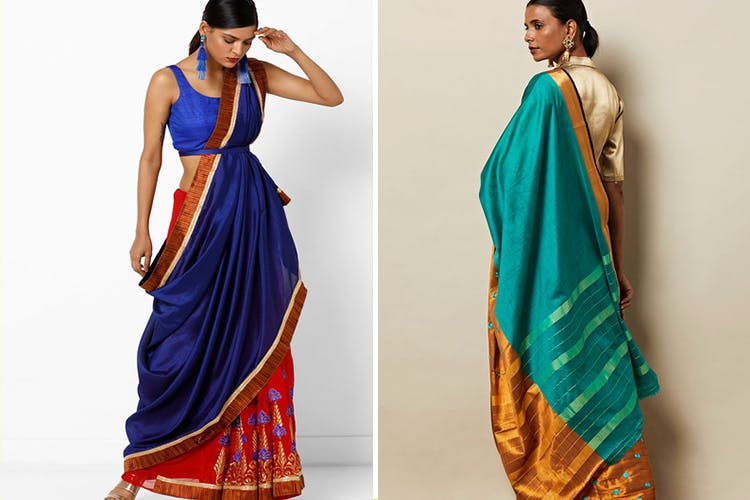 Clothing,Sari,Blue,Green,Aqua,Turquoise,Maroon,Formal wear,Fashion model,Yellow