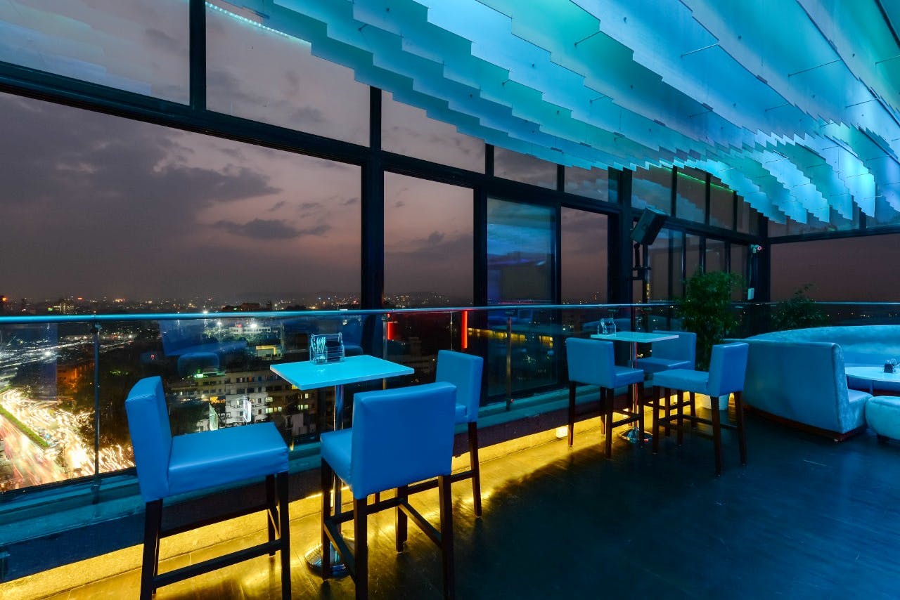Blue,Architecture,Building,Room,Interior design,Restaurant,Glass,Leisure,Ceiling