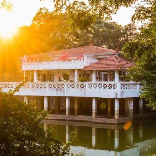 Reflection,Yellow,Architecture,Sky,House,Building,Tree,Home,Chinese architecture,Pond