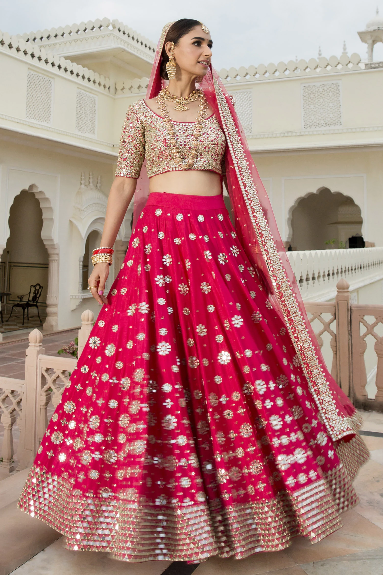 Buy Gold Satin V Neck Embellished Bridal Lehenga Set For Women by Adaara  Couture Online at Aza Fashions.