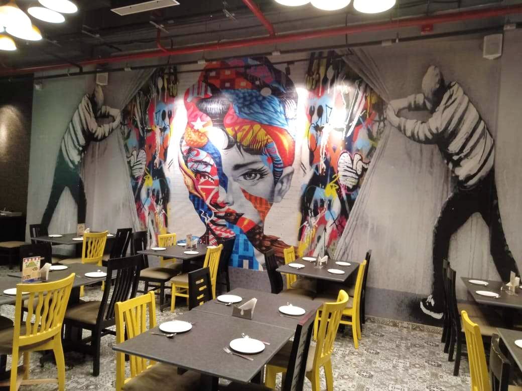 Street art,Art,Mural,Room,Restaurant,Graffiti,Interior design
