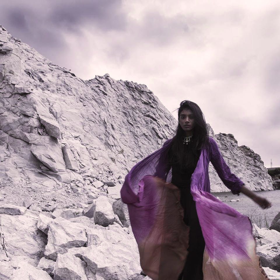 Purple,Beauty,Mountain,Rock,Photography,Outerwear,Dress,Photo shoot,Long hair,Model