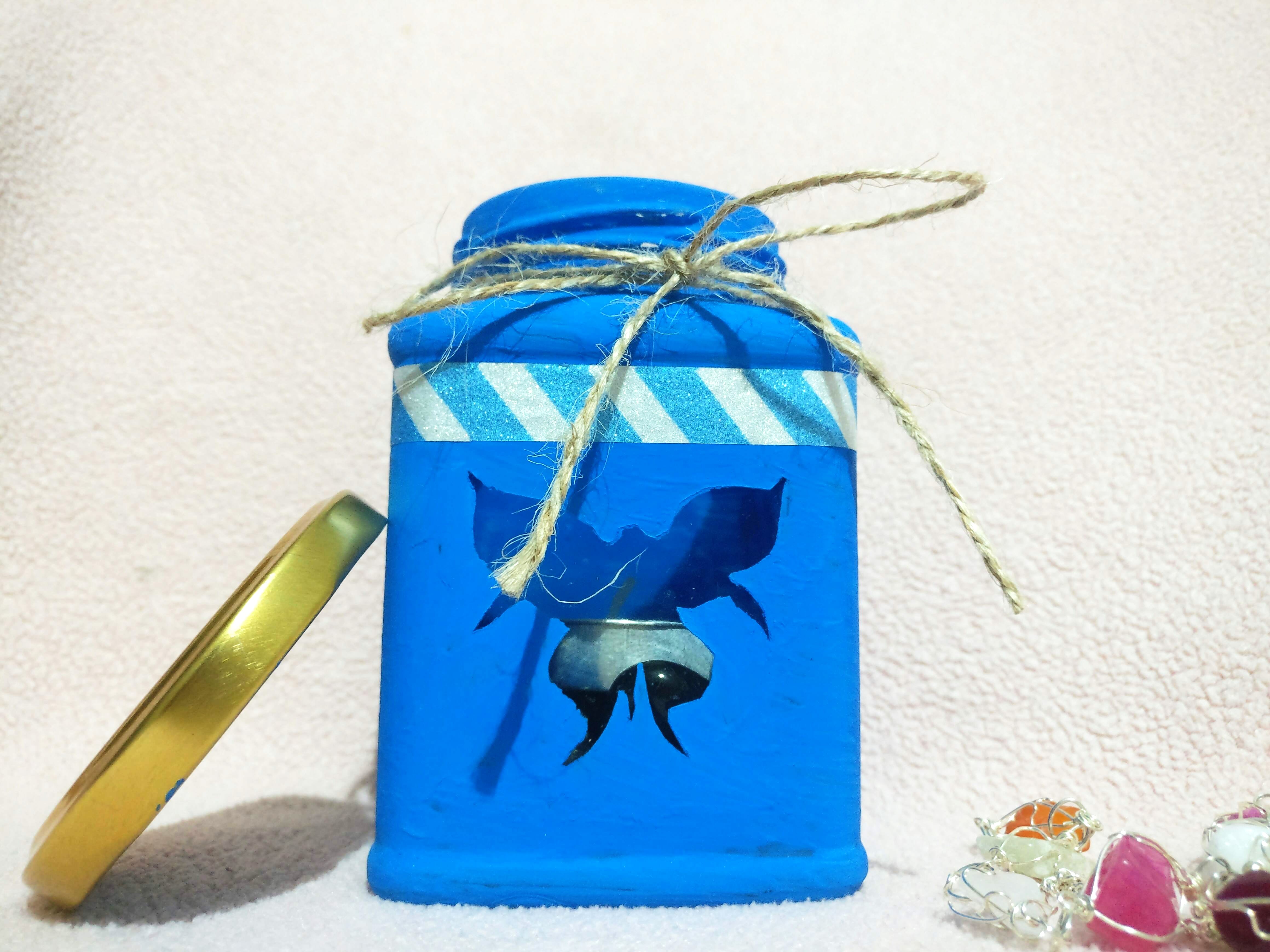 Blue,Cobalt blue,Azure,Turquoise,Party favor,Mason jar,Ribbon,Present,Gift wrapping