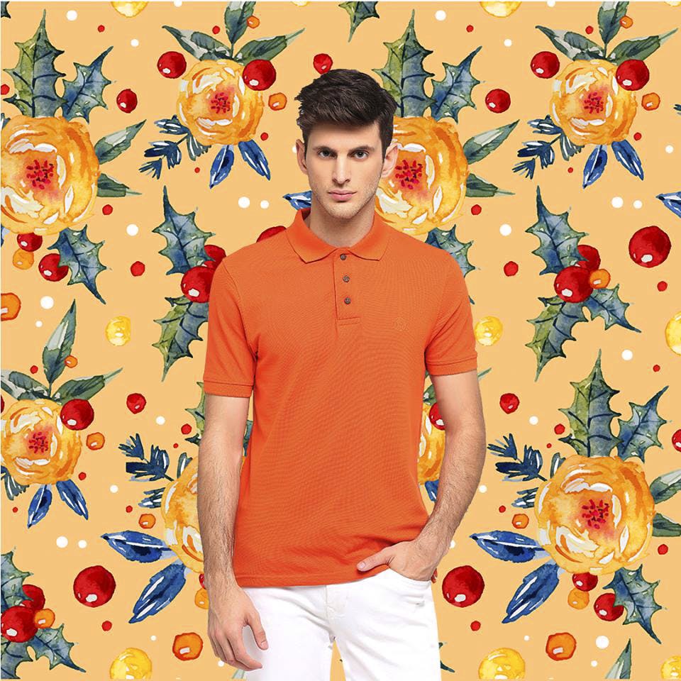 Orange,Yellow,Sleeve,Peach,T-shirt,Floral design,Top,Pattern,Visual arts