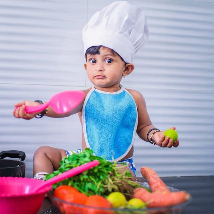 Child,Toddler,Cook,Baby,Cooking,Smile,Vegetable,Food,Side dish