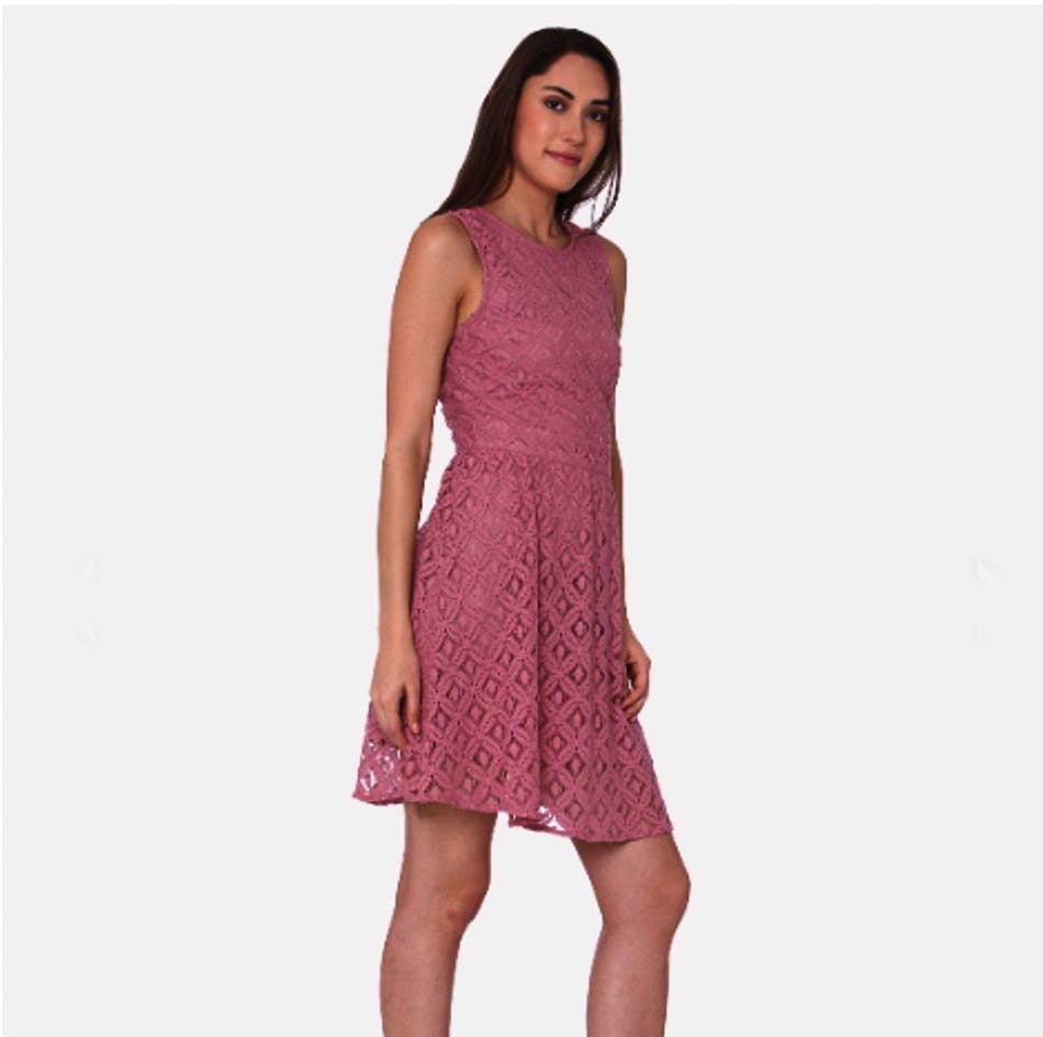 Clothing,Dress,Day dress,Pink,Magenta,Cocktail dress,Neck,Lilac,Sleeve,A-line