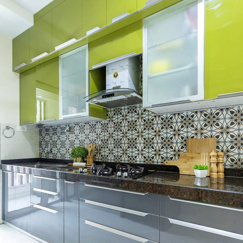 Countertop,Kitchen,Room,Green,Cabinetry,Furniture,Property,Interior design,Tile,Yellow