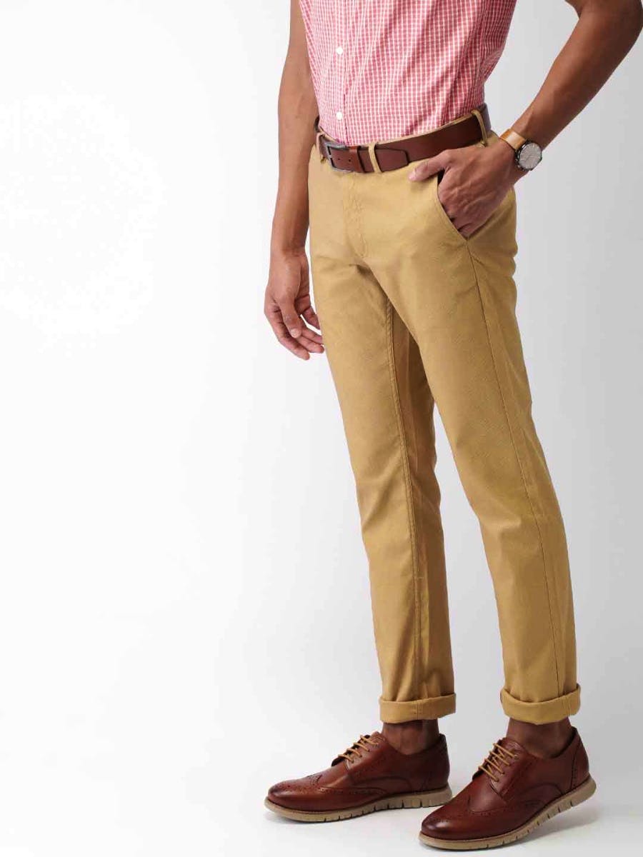 Dark Khaki Solid Spandex Cotton Men Brooklyn Fit Casual Trousers - Selling  Fast at Pantaloons.com