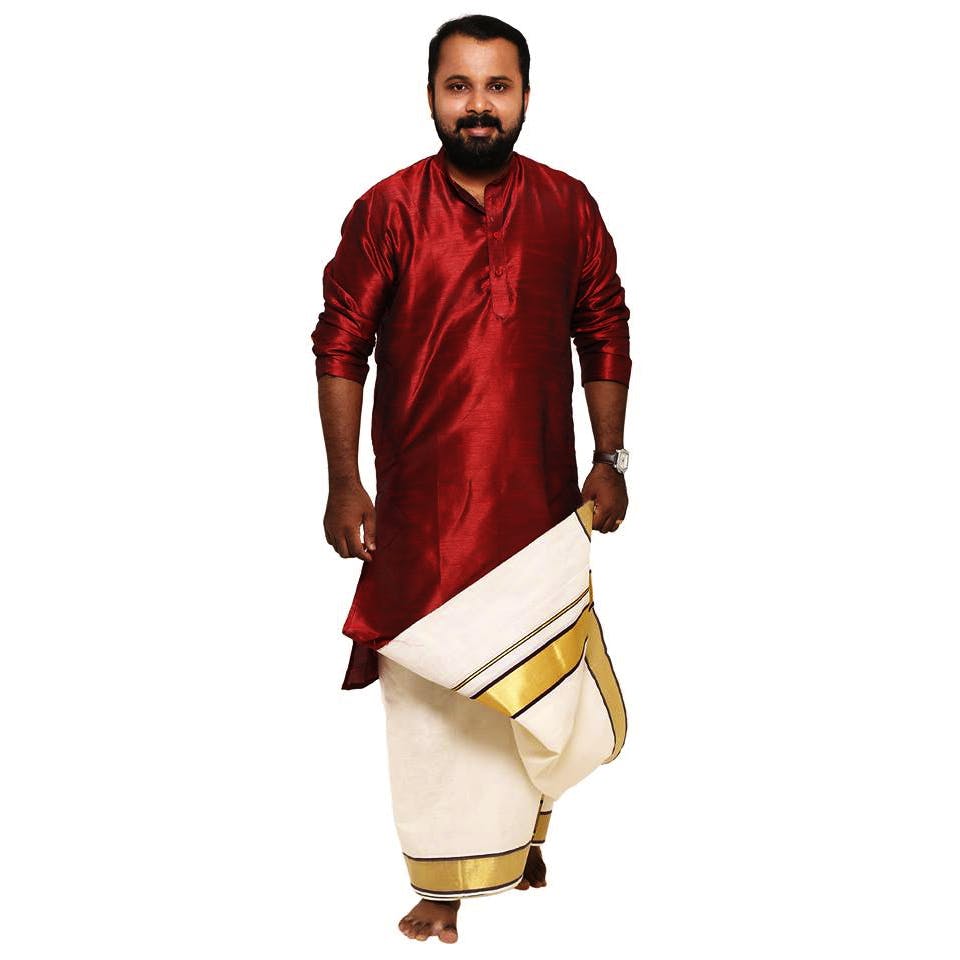 Looms Kerala Traditional Combo Shirt + Dhothy Size:38, Color:Blue