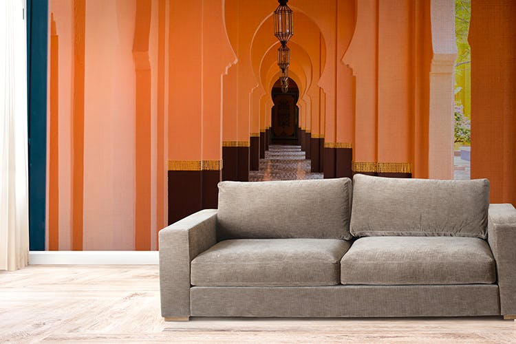 Couch,Furniture,Living room,Room,Orange,Sofa bed,Interior design,Yellow,Wall,Futon