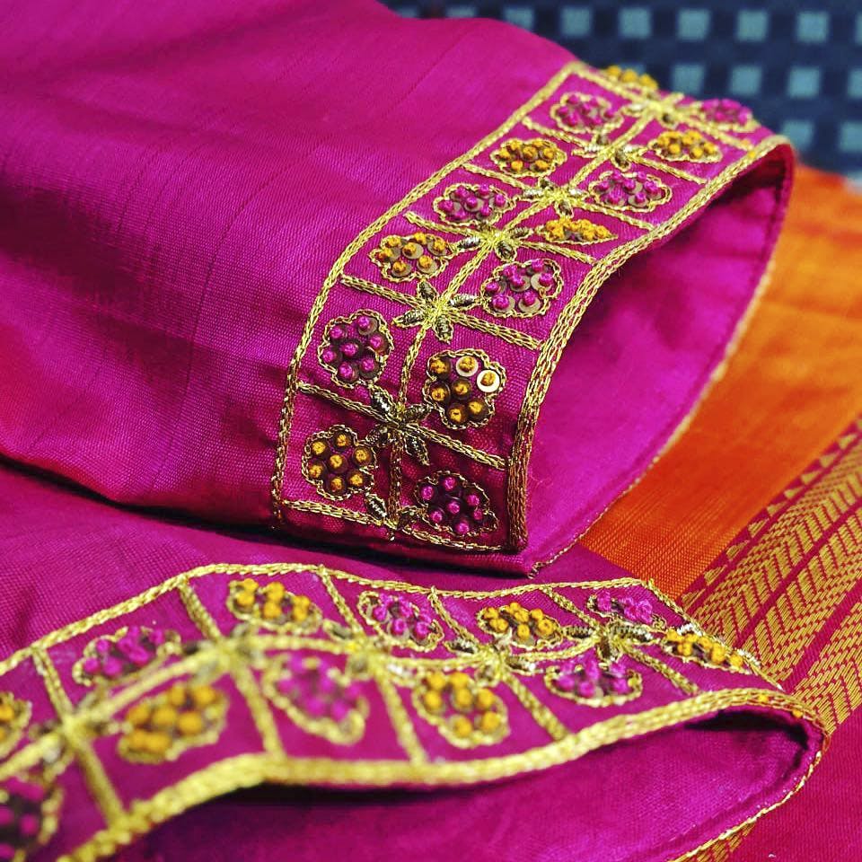 Magenta,Pink,Purple,Maroon,Embroidery,Textile,Sari,Pattern,Motif,Visual arts