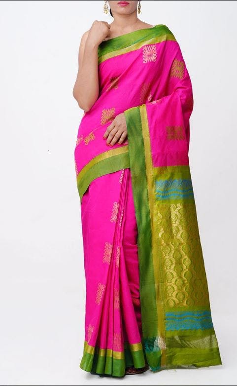 Clothing,Sari,Pink,Magenta,Green,Yellow,Silk,Purple,Formal wear,Maroon