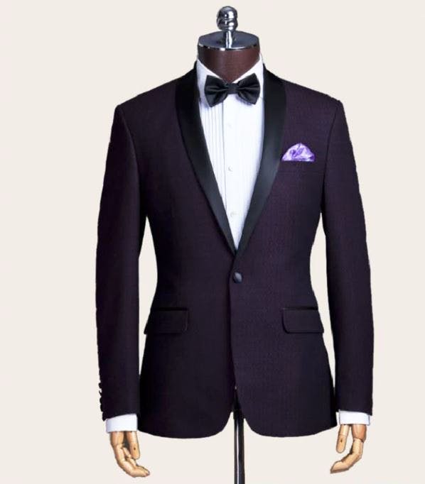 Clothing,Suit,Outerwear,Formal wear,Blazer,Jacket,Tuxedo,Collar,Purple,Button
