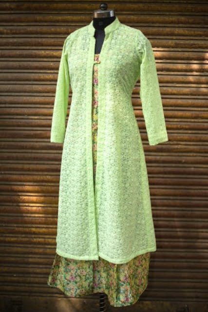 Clothing,Green,White,Dress,Formal wear,Day dress,Embroidery,Textile,Sleeve,Fashion design