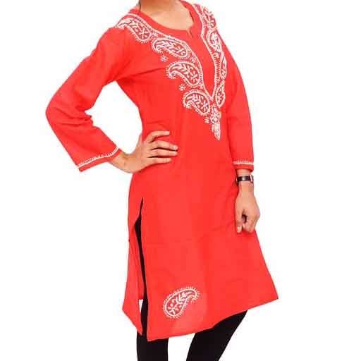 Clothing,Red,Pink,Sleeve,Embroidery,Orange,Outerwear,Magenta,Dress,Neck