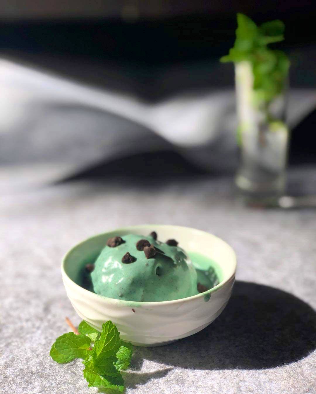 Fresh blue mint ice cream made with spirulina, Bespoke flavour