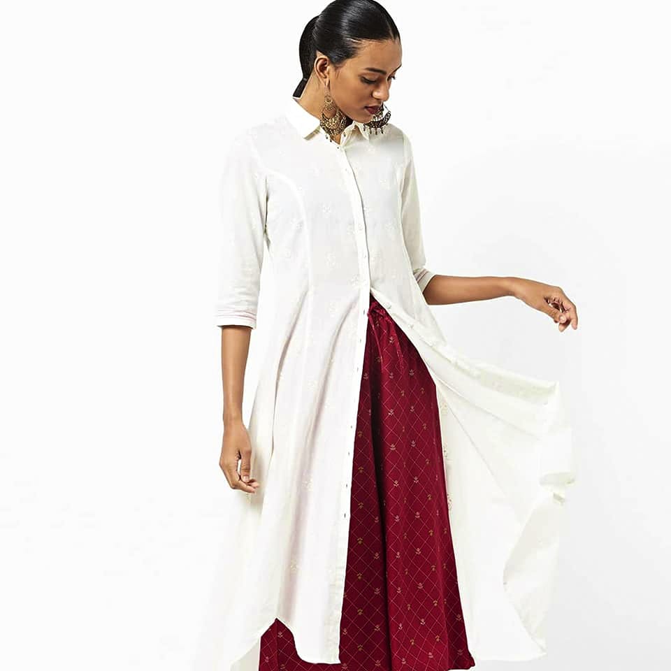 Buy The Thread Women's Rayon Straight Kurti with White Sharara Plazzo for  Women & Girls Dress |3/4 Sleeve Kurti for Young Girls (X-Large) at Amazon.in