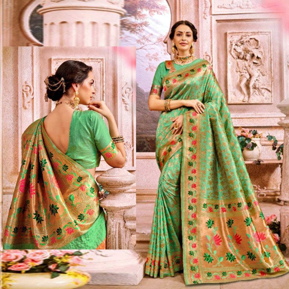 Clothing,Sari,Green,Yellow,Formal wear,Pink,Peach,Orange,Dress,Textile