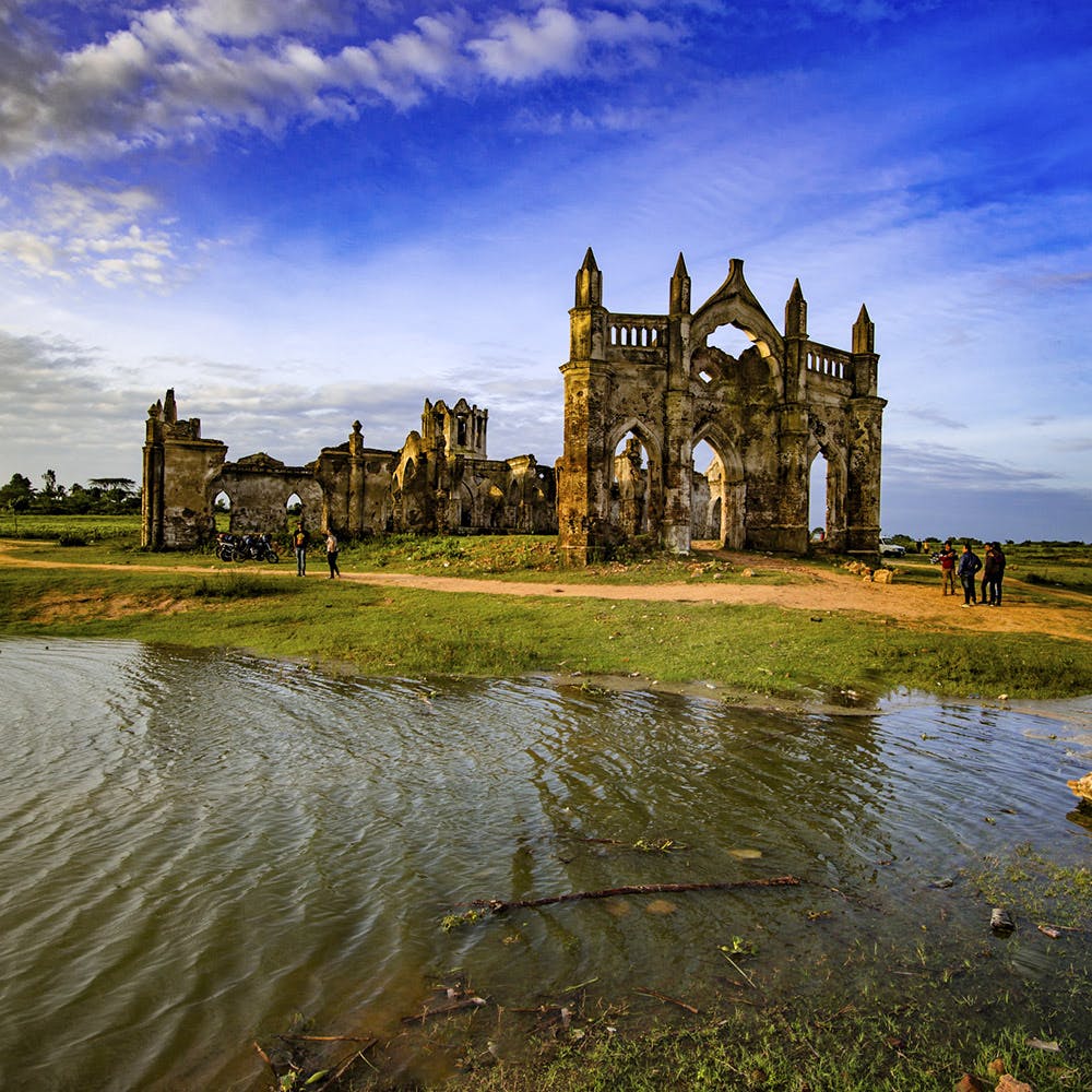 Sky,Water,Reflection,Building,Cloud,Architecture,Grass,River,Church,Ruins