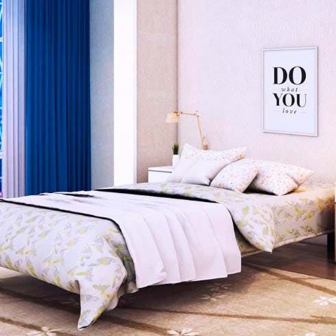 Bedroom,Bed,Furniture,Bed sheet,Room,Bed frame,Bedding,Wall,Interior design,Textile