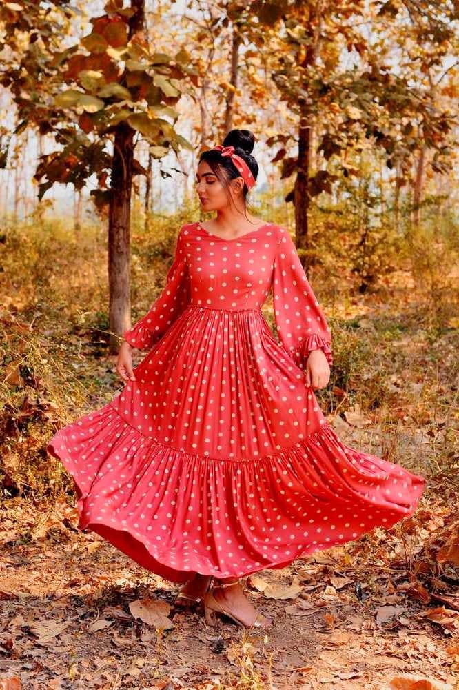 Clothing,Dress,Red,Pink,Leaf,Gown,Peach,Outerwear,Tree,Pattern