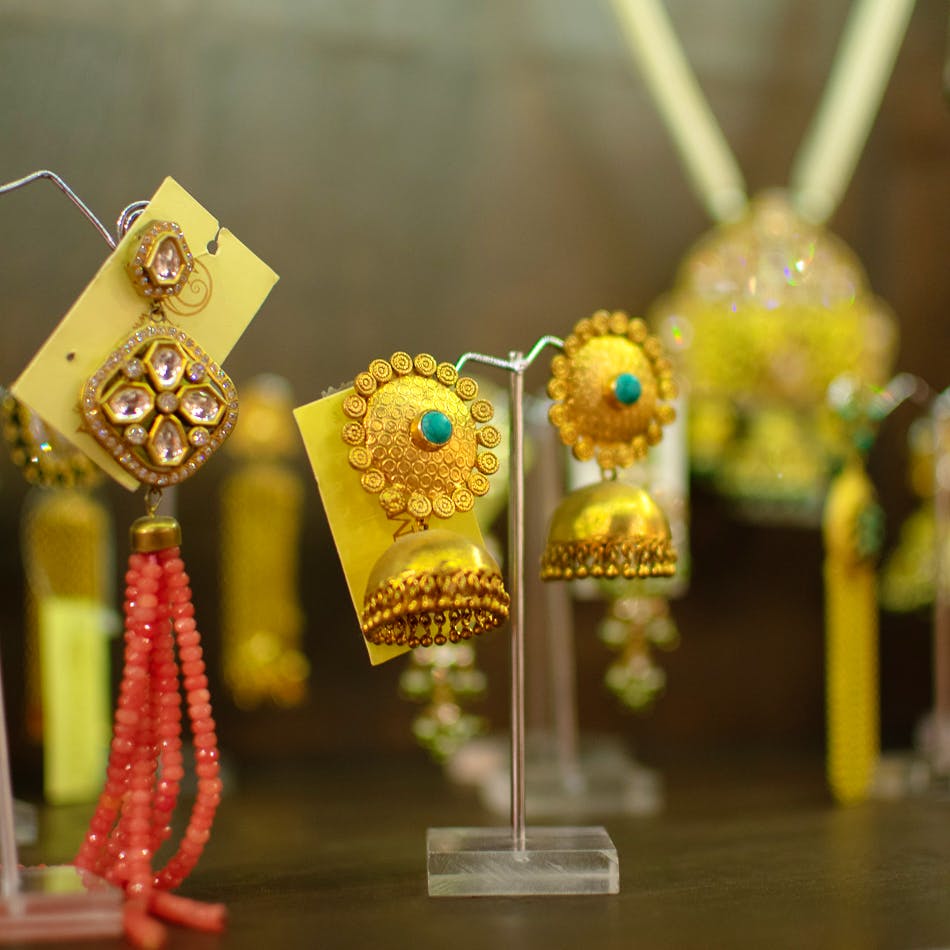 Product,Yellow,Jewellery,Fashion accessory,Metal,Gold,Earrings,Glass,Turquoise