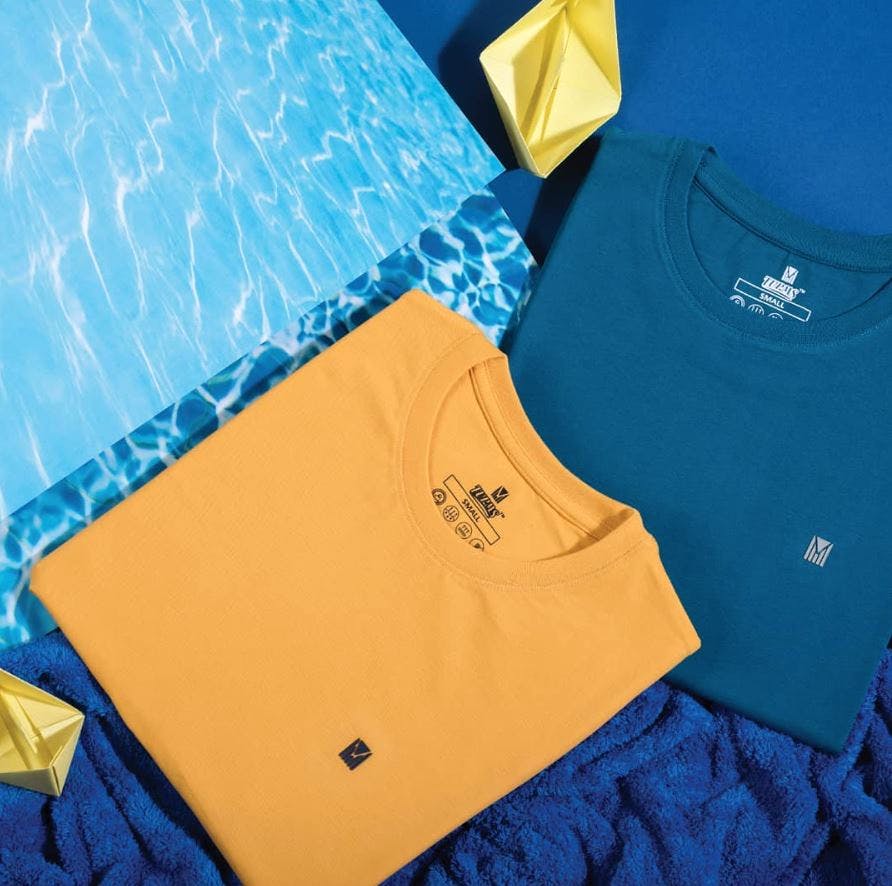 Blue,T-shirt,Yellow,Clothing,Turquoise,Aqua,Azure,Sleeve,Electric blue,Pocket