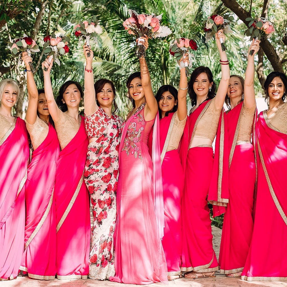 Bridesmaid,Event,Pink,Tradition,Magenta,Dress,Formal wear,Sari,Ceremony