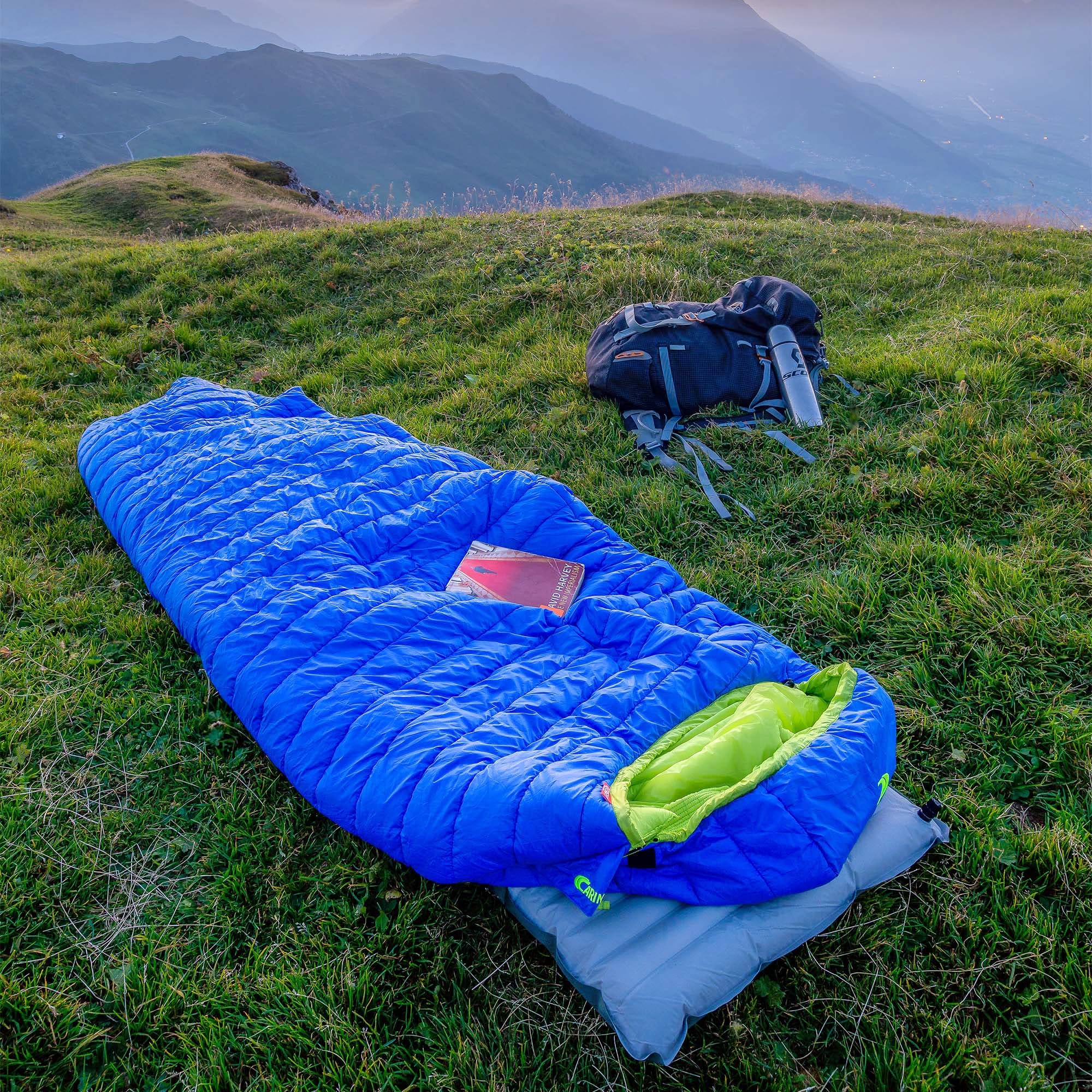 Blue,Sleeping bag,Grassland,Inflatable,Grass,Meadow,Leaf,Fell,Tarpaulin,Fodder
