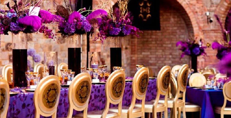 Purple,Violet,Function hall,Flower,Chiavari chair,Event,Wedding reception,Room,Interior design,Table