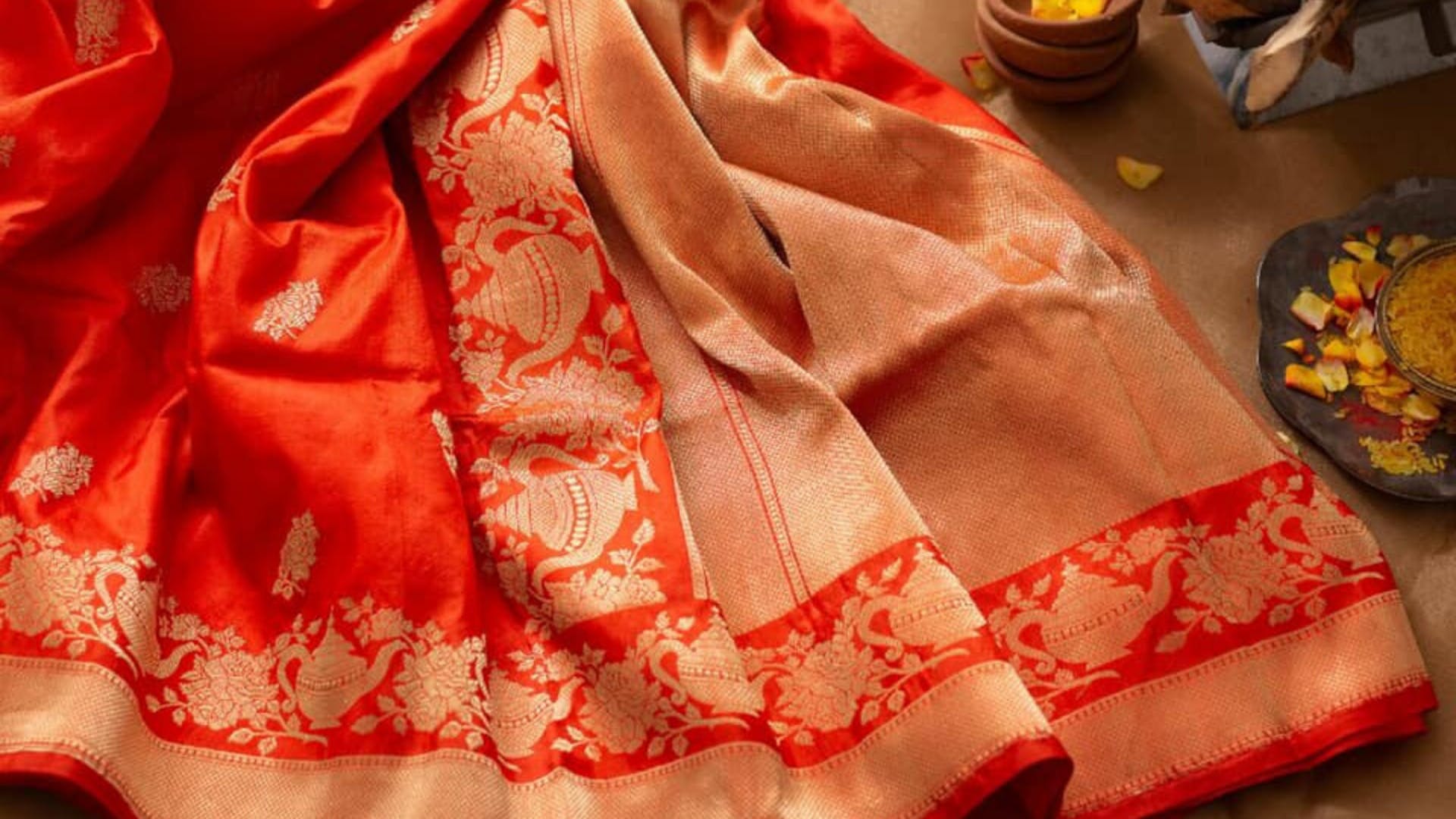 Red,Orange,Textile,Peach,Silk,Linens,Fashion accessory,Pattern,Stole