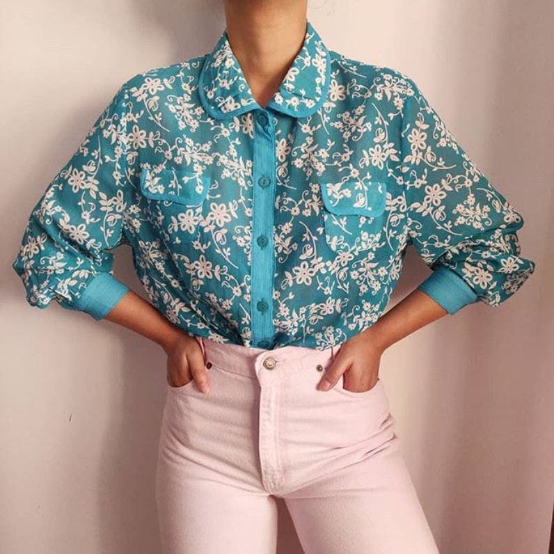 Clothing,Blue,Aqua,Sleeve,Collar,Turquoise,Shirt,Button,Pink,Blouse