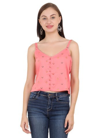 Get Delicate Floral Printed Strappy Layered Top at ₹ 426