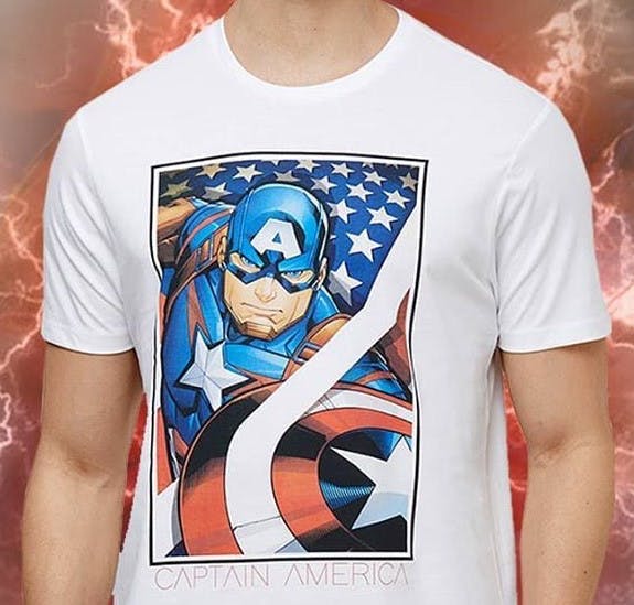 T-shirt,Captain america,Clothing,Sleeve,Superhero,Fictional character,Top,Hero,Avengers,Neck