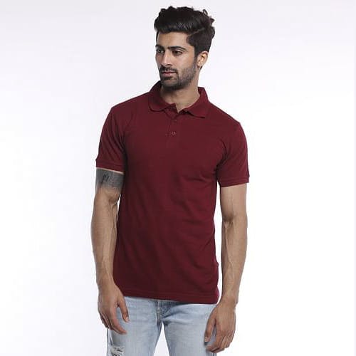 Red Solid Casual Full Sleeves Polo Neck Men Regular Fit T-Shirt