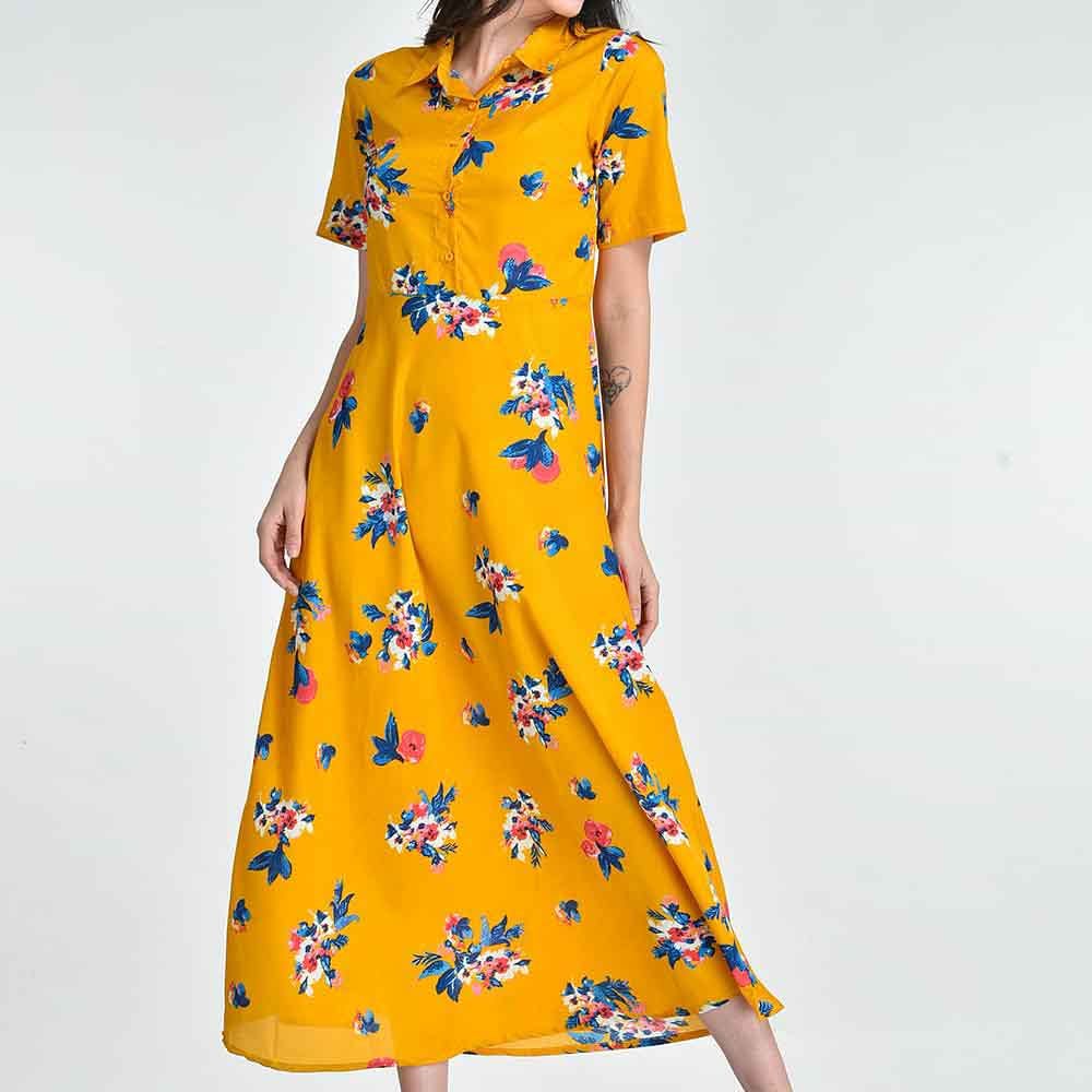 Clothing,Day dress,Dress,Yellow,Fashion model,Sleeve,Neck,Joint,Pattern,Waist